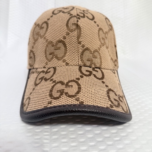 GUCCI JUMBO GG MONOGRAM CANVAS BASEBALL CAP UNISEX CAMEL AND EBONY COLORWAY - Picture 3 of 6